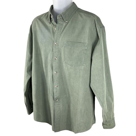 L.L. Bean Mens XL Kelly Green Heavyweight Button Shirt Long Sleeve Jamaica Made - Picture 6 of 16